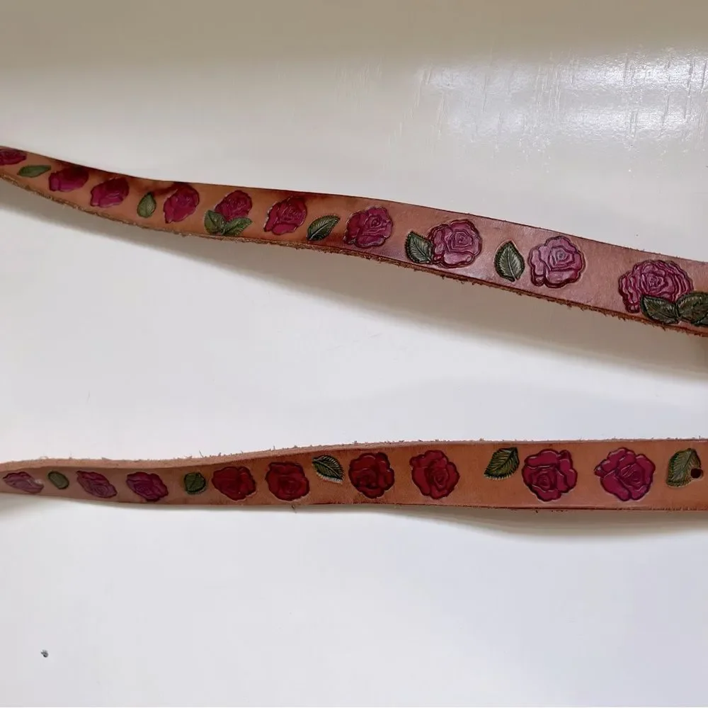 Western Belt Stamped Leather Personalized Margine Roses Cowgirl Rodeo Size XL